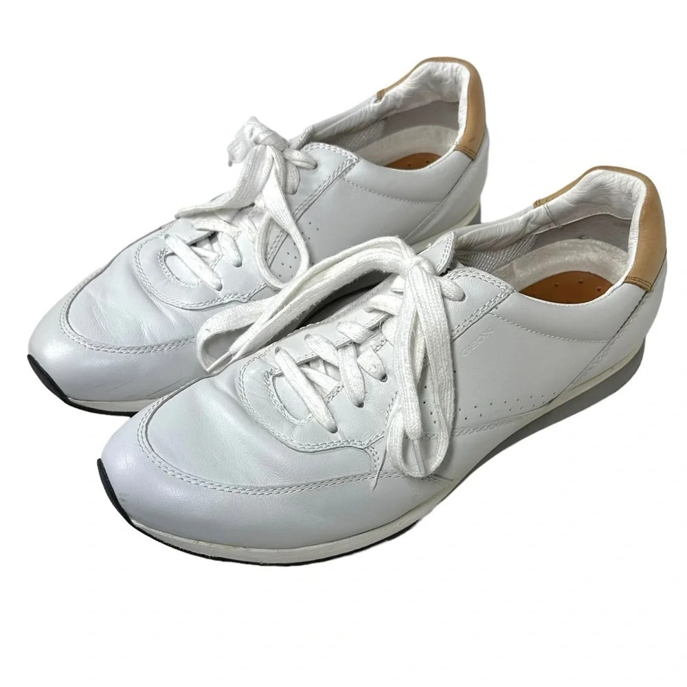 Geox Respira Size 44 White Leather Sneakers Men's 11 Classic Casual Summer Clean